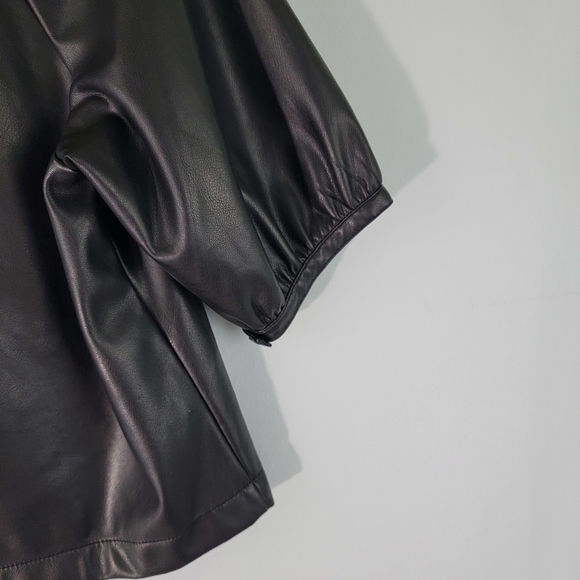 AVEC LES FILLES Women's Black Vegan Leather Too Jacket Sz L V-neck Half Sleeve - Picture 9 of 12